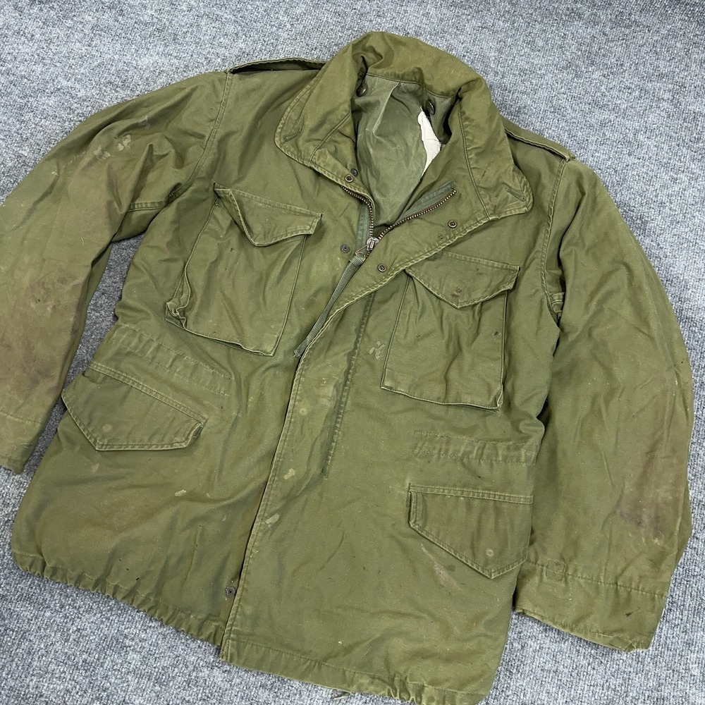 Vintage 70s US Army Military M-65 Field Coat Jacket Men M Sateen Green No Liner